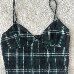Green and Black Plaid Flannel Cropped Tank Top
